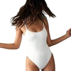 New Andie Swim Women's XXLT Tall The Amalfi White Ribbed Long Torso Swim 2243